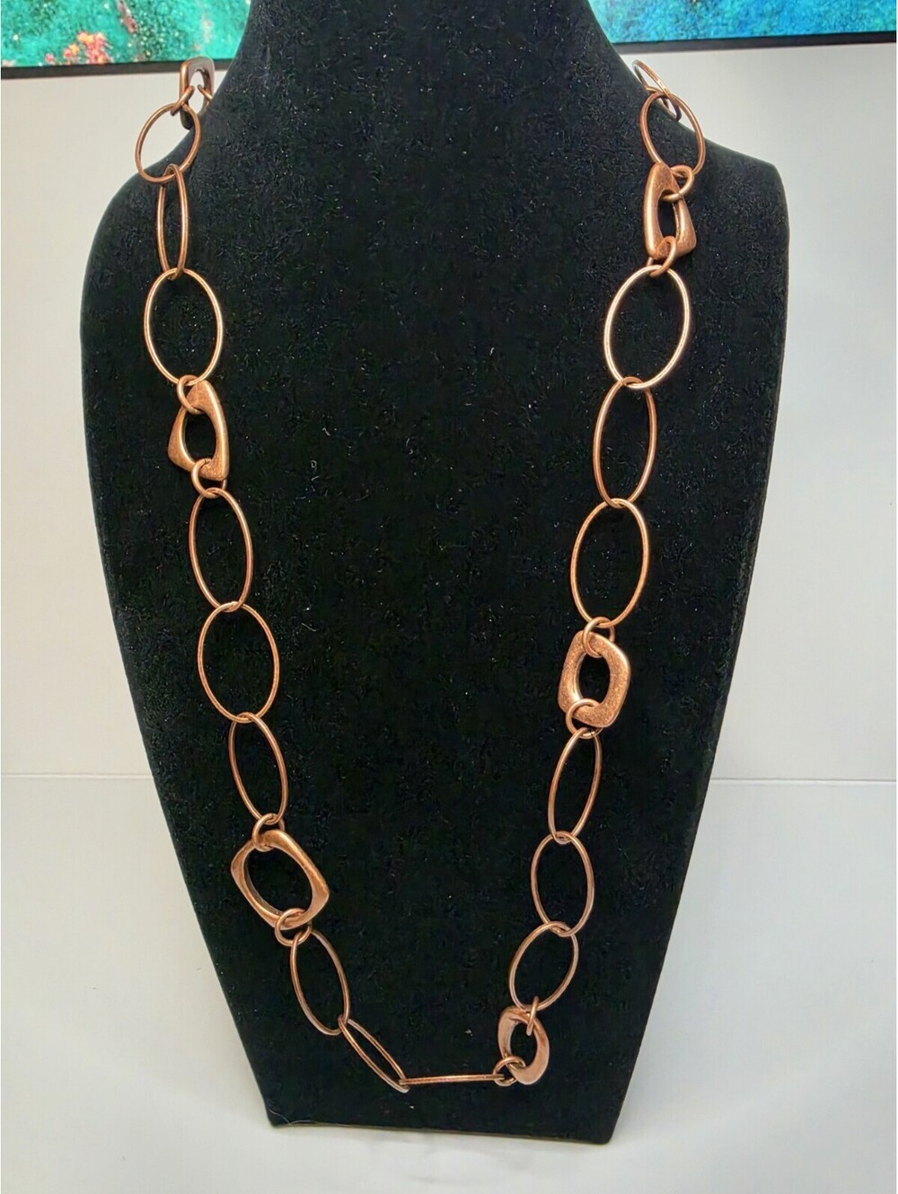 Premier Designs "Elemental" Copper Tone Oval Link Long Chain Necklace 44"